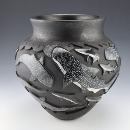 Tafoya, Jennifer & Chris Youngblood -  "Whale of a Shark Tail" Water Jar with Whale Sharks and Sharks