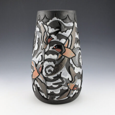 Alternative view of Tafoya, Jennifer & Chris Youngblood - 10" Tall "Circling the Clouds" Jar with Sparrows and Clouds