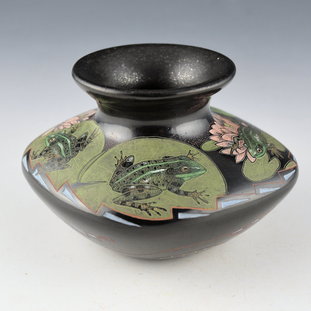 Tafoya, Jennifer - "Lillypad Leapers" Jar with Frogs, Lillypads, and Avanyu