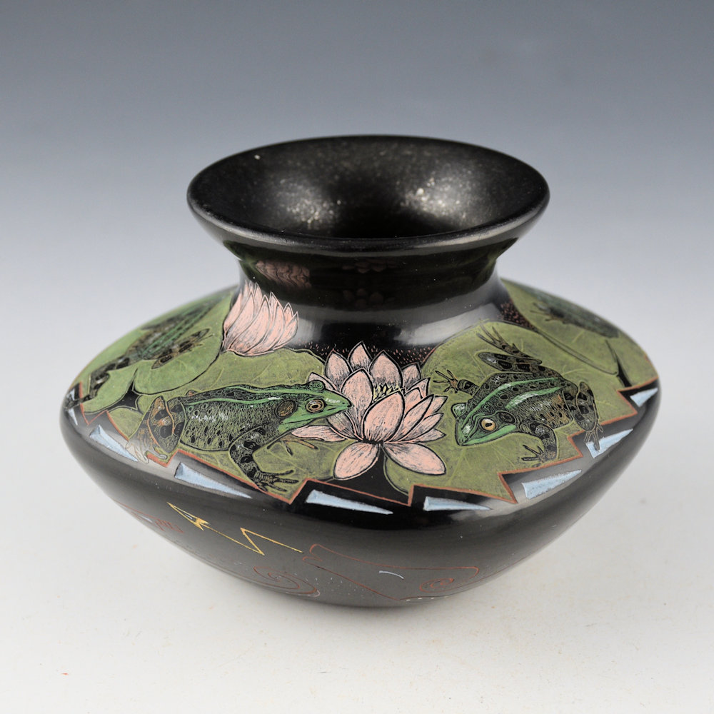 Tafoya, Jennifer - "Lillypad Leapers" Jar with Frogs, Lillypads, and Avanyu - Image 6