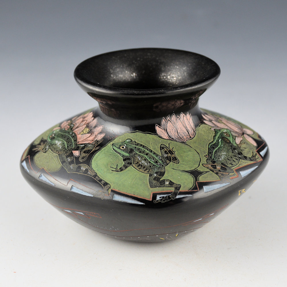 Tafoya, Jennifer - "Lillypad Leapers" Jar with Frogs, Lillypads, and Avanyu - Image 5