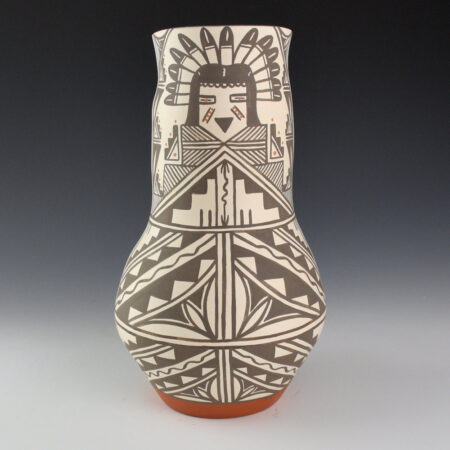 Alternative view of Montoya, John - 9" Tall Sandia Pueblo Jar with Owl and Katsina Figure (1998)