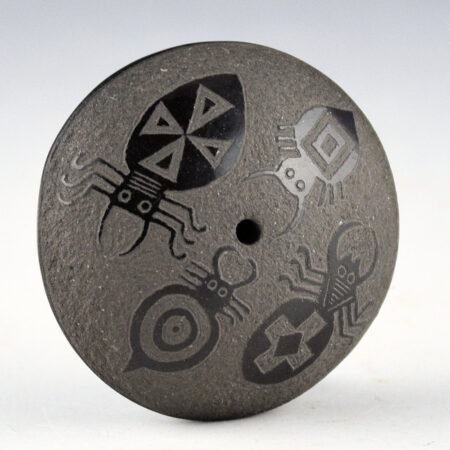 Alternative view of Lonewolf, Joseph - Mini Black Seedpot with Five Mimbres Insects (1978)