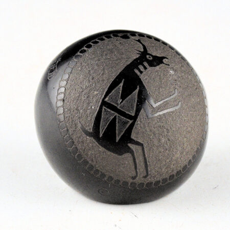 Alternative view of Lonewolf, Joseph - Mini Black Seedpot with Mimbres Antelope and Bee (1978)
