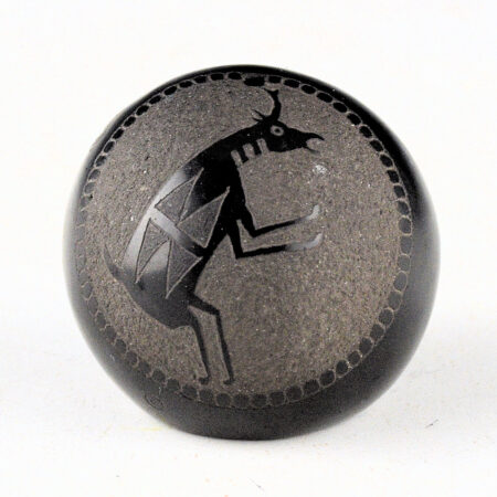 Lonewolf, Joseph - Mini Black Seedpot with Mimbres Antelope and Bee (1978)