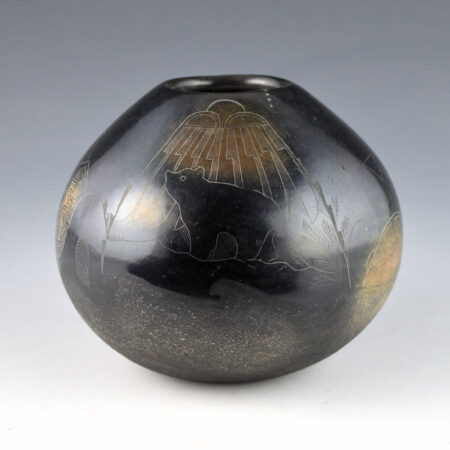 Sanchez, Kathy "Wan Povi" - Black & Sienna Jar with Avanyu, Turtles, and Bear