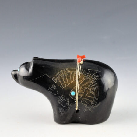 Sanchez, Kathy "Wan Povi" - Black and Sienna Clay Bear with Turquoise Insets