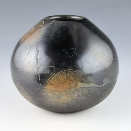 Alternative view of Sanchez, Kathy "Wan Povi" - Black & Sienna Jar with Avanyu, Turtles, and Bear