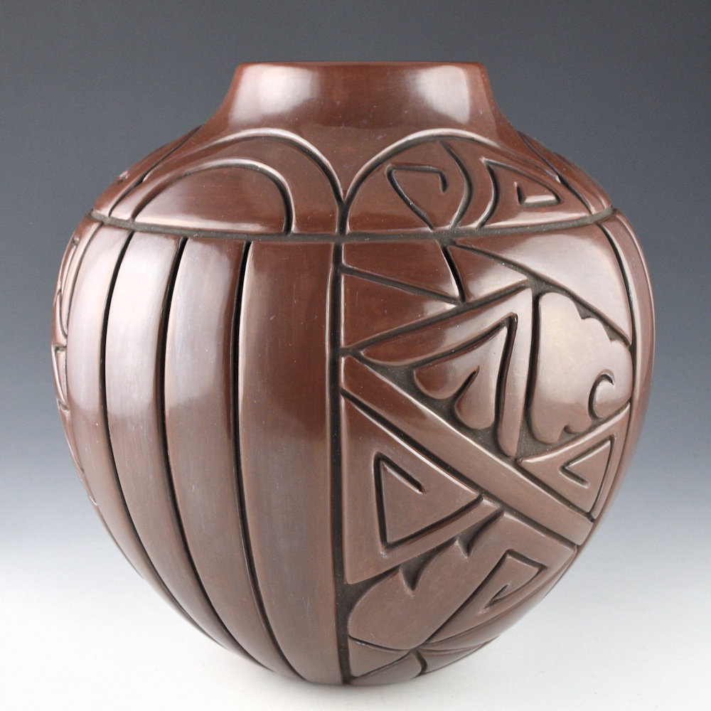 Tafoya-Sanchez, Linda - 9" Tall Plum-and-Black Storage Jar with Rainbows and Clouds - Image 5