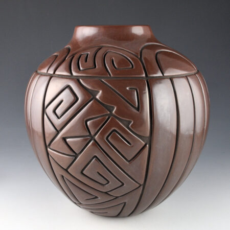 Tafoya-Sanchez, Linda - 9" Tall Plum-and-Black Storage Jar with Rainbows and Clouds