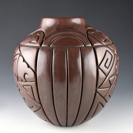 Alternative view of Tafoya-Sanchez, Linda - 9" Tall Plum-and-Black Storage Jar with Rainbows and Clouds