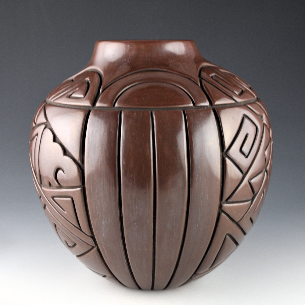 Tafoya-Sanchez, Linda - 9" Tall Plum-and-Black Storage Jar with Rainbows and Clouds - Image 2