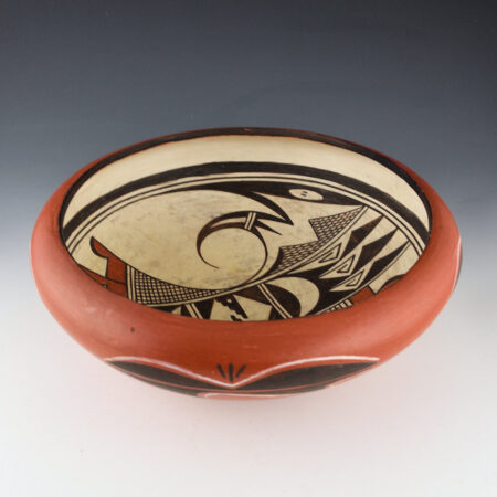 Alternative view of Rickey, Marcia - 11" Wide Red and White Open Bowl with Two Hopi Bird (1960s)