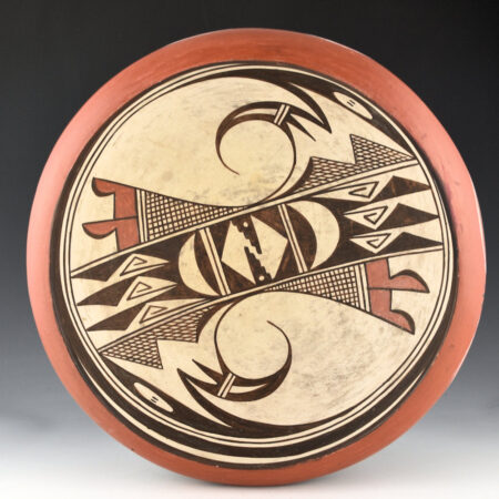 Rickey, Marcia - 11" Wide Red and White Open Bowl with Two Hopi Bird (1960s)