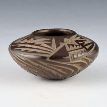 Naranjo, Marian Rose & Ernest - Small Jar with Stylized Double Avanyu (1970s)