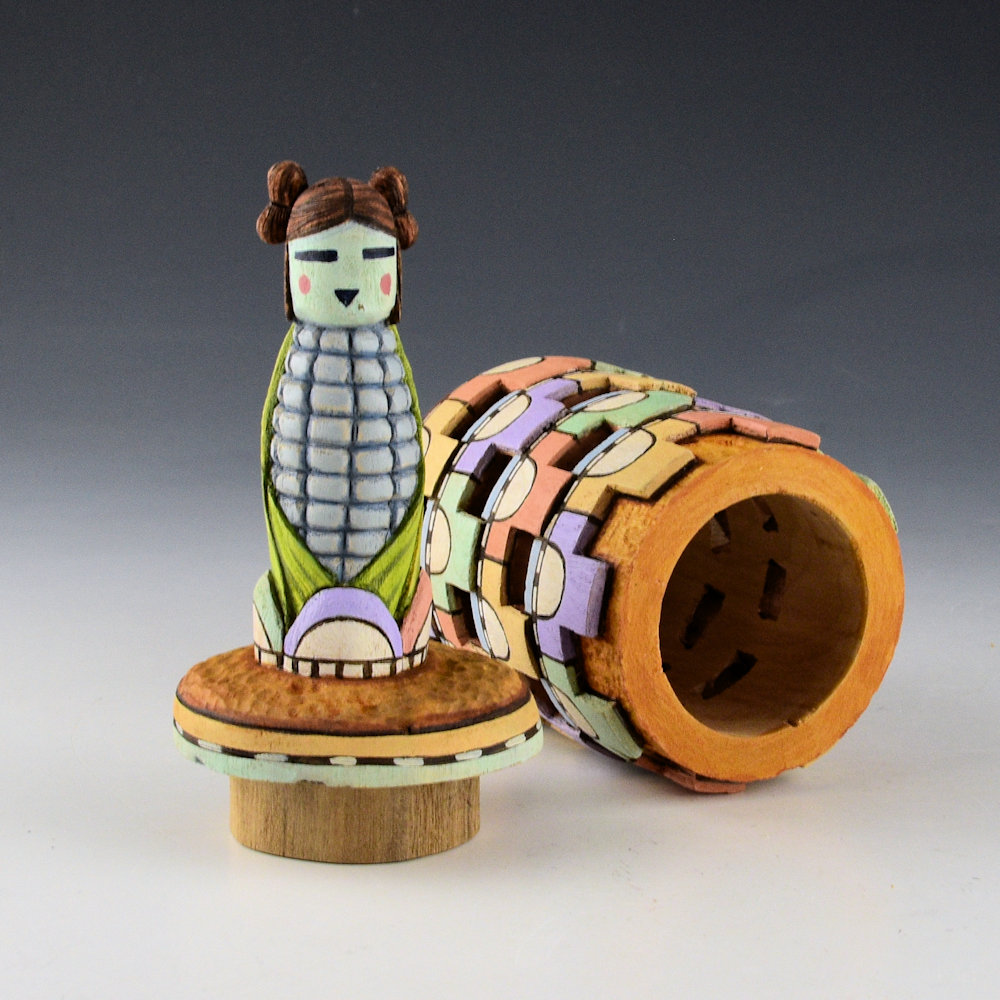 Honyouti, Mavasta - "Blue Corn Maiden" Lidded Katsina Cottonwood Carving - Image 4