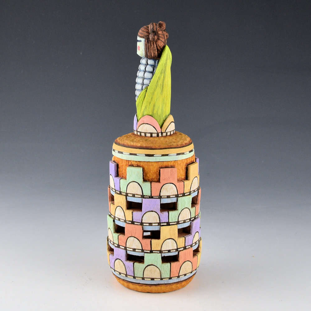 Honyouti, Mavasta - "Blue Corn Maiden" Lidded Katsina Cottonwood Carving - Image 2