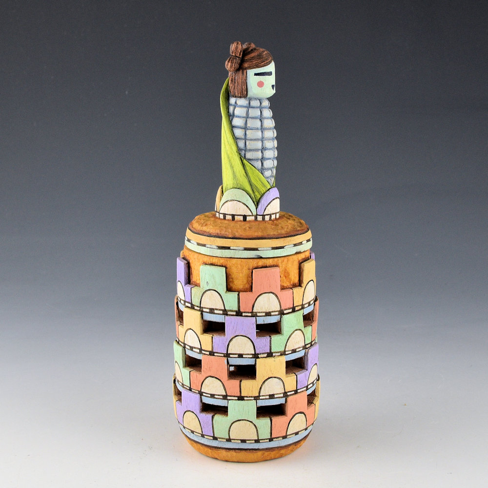 Honyouti, Mavasta - "Blue Corn Maiden" Lidded Katsina Cottonwood Carving - Image 3