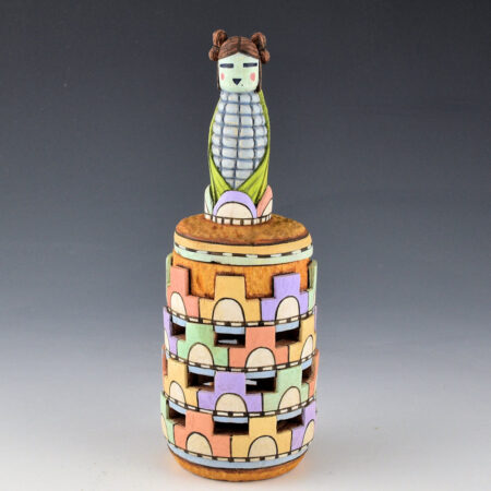 Honyouti, Mavasta - "Blue Corn Maiden" Lidded Katsina Cottonwood Carving