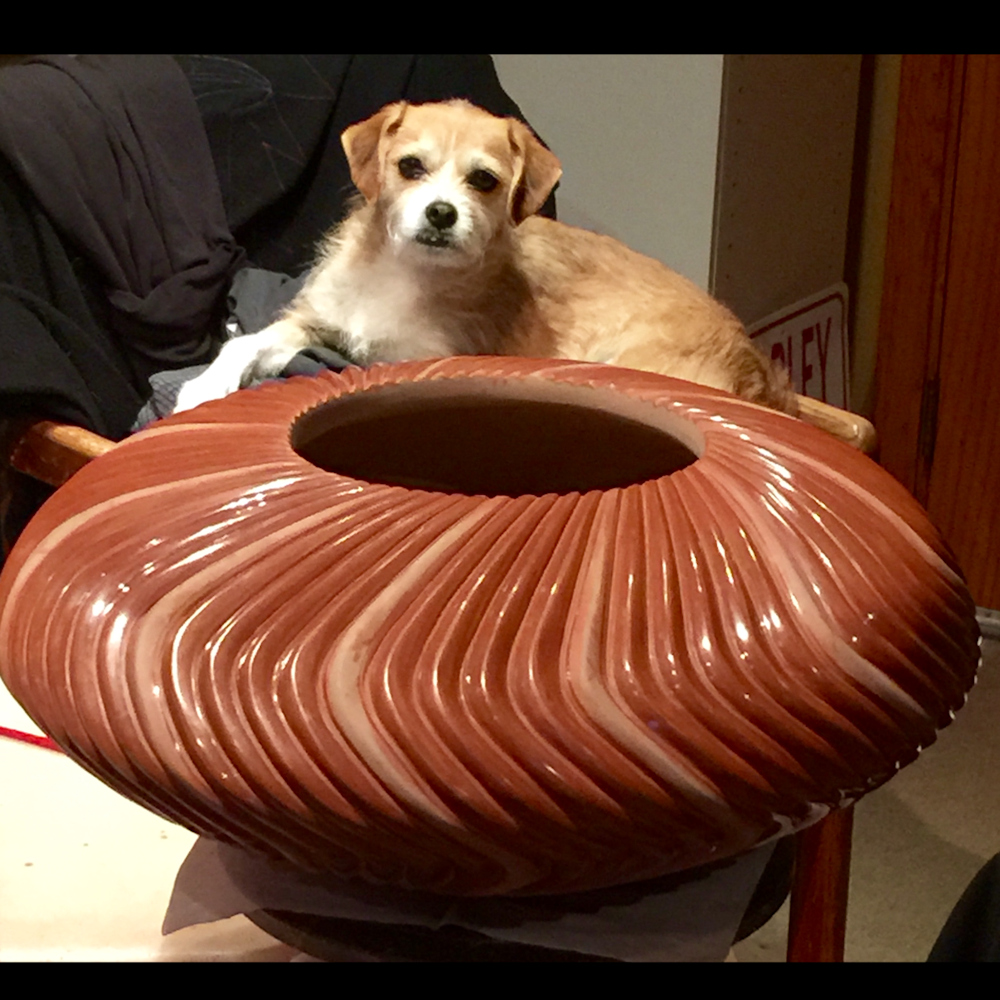 Youngblood, Nancy - 14" Wide 64 Rib "S" Swirl Melon Bowl - Image 6