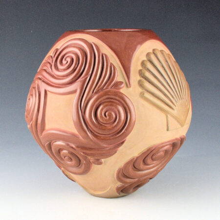 Youngblood, Nancy - Red and Tan Bowl with Shells and Swirling Waves