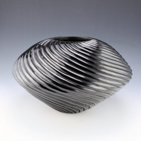 Youngblood, Nancy - 10" Wide Black 32 Rib Slant Swirl Melon Bowl