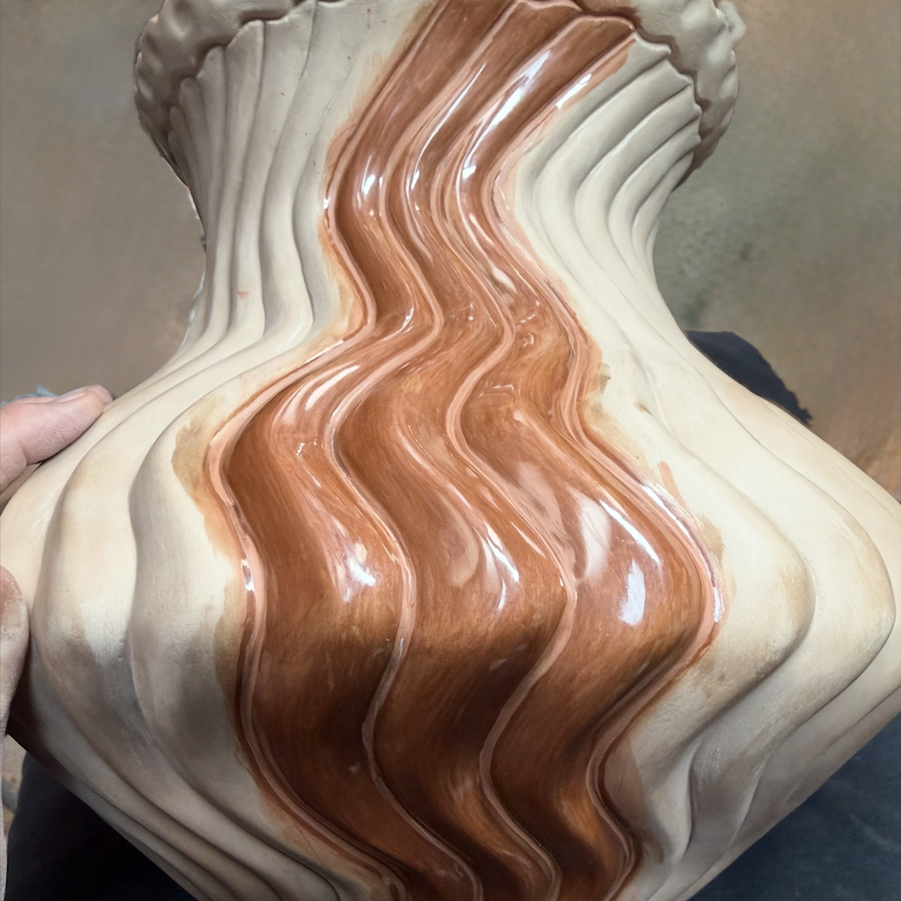 Youngblood, Nancy - 10" Tall 32 Rib "S" Swirl Rain Drop Rim Water Jar - Image 11