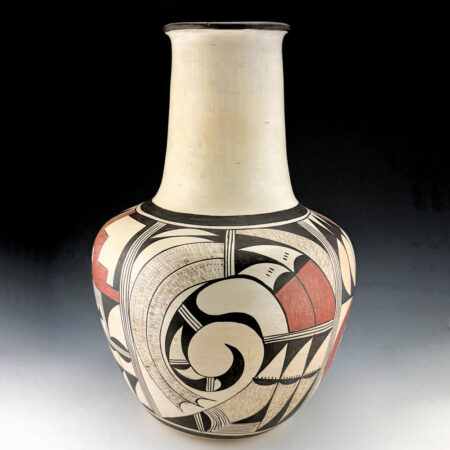 Naha, Paqua (Frog Woman) - 18" Tall Long Neck Jar with Swirling Birds (1951-5)