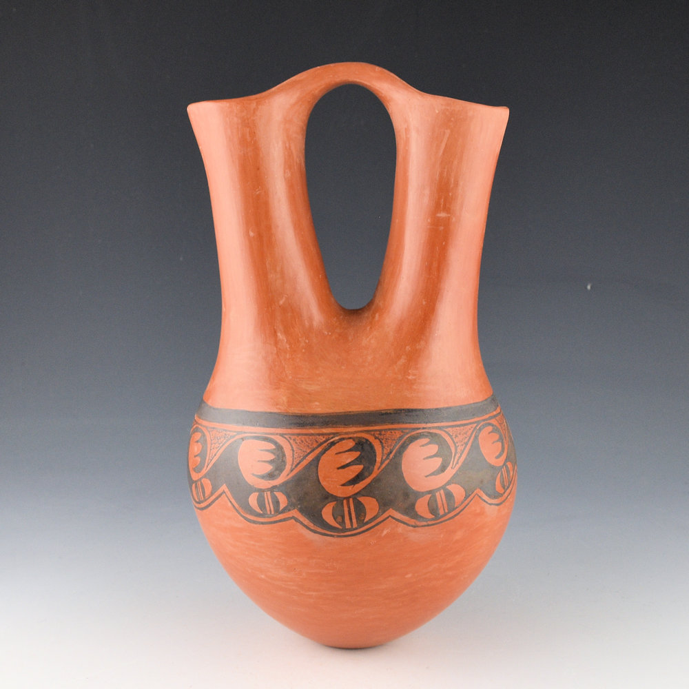 Nampeyo, Priscilla Namingha - Red Wedding Vase with Blackbird Migration Design (1980s)