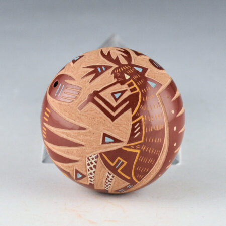 Tafoya, Ray  - Multi-Color Seedpot with Deer Dancer and Bear Paw (1990s)