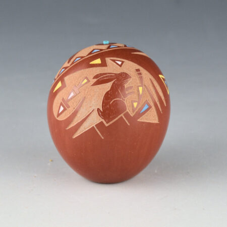 Alternative view of Tafoya, Ray  - Tall Multi-Color Seedpot with Rabbits and Turquoise (1983)