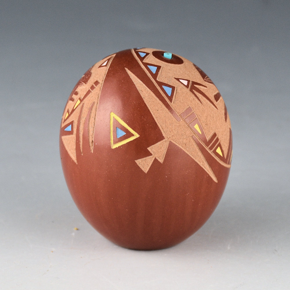 Tafoya, Ray - Tall Multi-Color Seedpot with Rabbits and Turquoise (1983) - Image 3