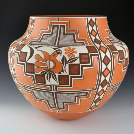 Patricio, Robert - 12" Tall Four Color Water Jar with Acoma Birds and Rain Designs