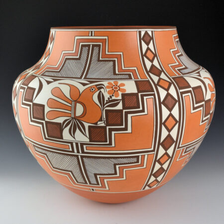 Alternative view of Patricio, Robert - 12" Tall Four Color Water Jar with Acoma Birds and Rain Designs