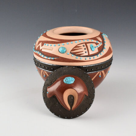 Alternative view of Sanchez, Russell  - Polychrome Bowl with Avanyu, Carved Bear Lid, and 170 Inset Stones