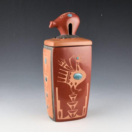 Alternative view of Sanchez, Russell  - Red and Tan Square Jar with Bear Lid (2015)