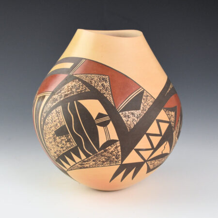 Alternative view of Lucas, Steve - Jar with Swirling Bird Wings and Asymmetric Rim (1990s)