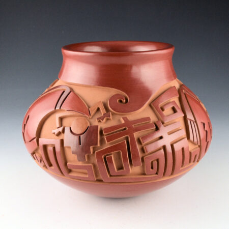 Garcia, Tammy - Tri-Color Wide Shoulder Jar with Rain Dancers and Dragonflies (1997)