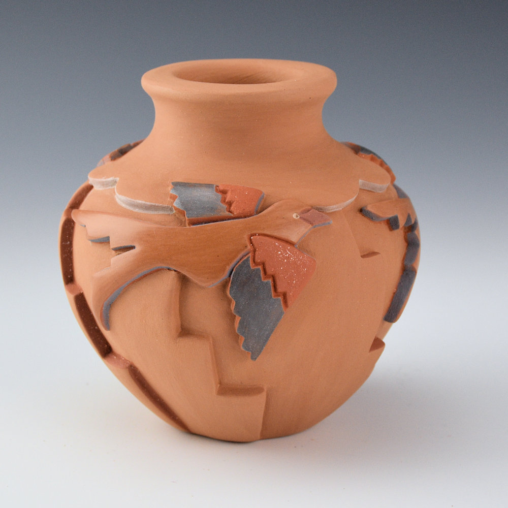 Borts-Medlock, Autumn - "Morning Flight" Polychrome Jar with Two Sparrows - Image 2