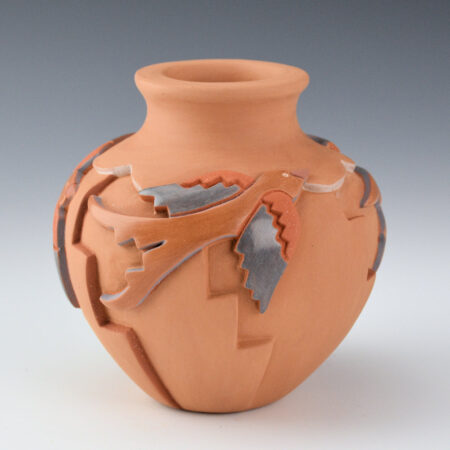 Borts-Medlock, Autumn - "Morning Flight" Polychrome Jar with Two Sparrows
