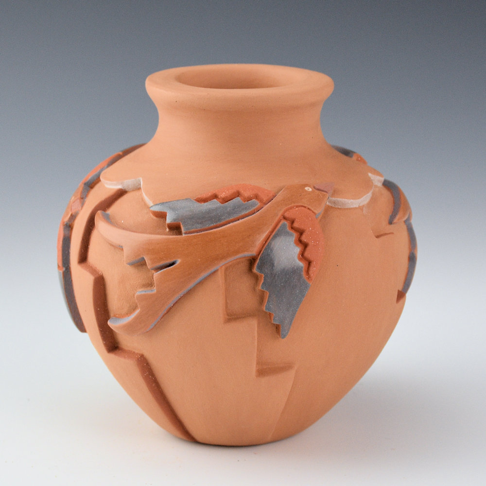 Borts-Medlock, Autumn - "Morning Flight" Polychrome Jar with Two Sparrows