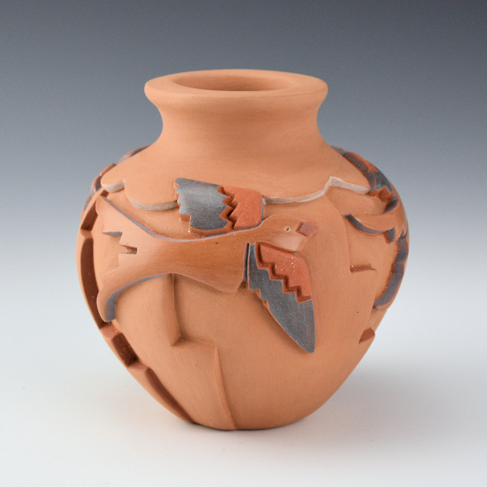 Borts-Medlock, Autumn - "Morning Flight" Polychrome Jar with Two Sparrows - Image 3