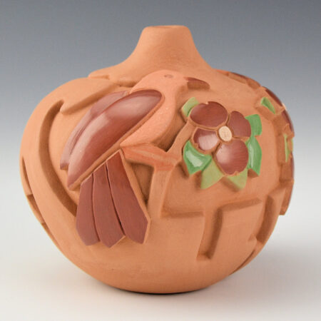 Alternative view of Borts-Medlock, Autumn - "Berry Picking" Polychrome Jar with Birds and Flowers