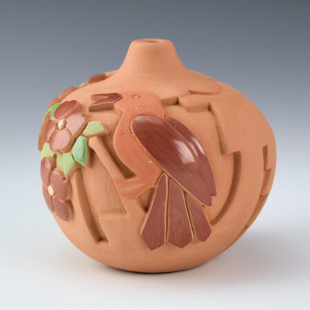 Borts-Medlock, Autumn - "Berry Picking" Polychrome Jar with Birds and Flowers