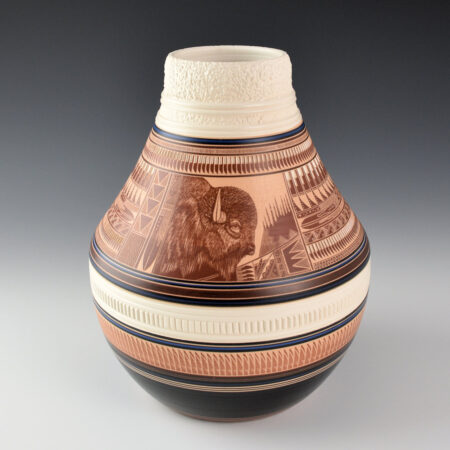 Lansing, Bob - 7" Tall Jar with Buffalo, Eagle, and Wolf (2013)