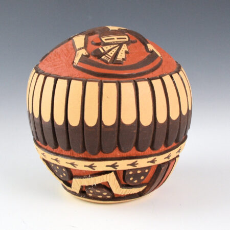 Claw, Derrick - Carved Seedpot with Rainbow Figure and Feather Design (2003)