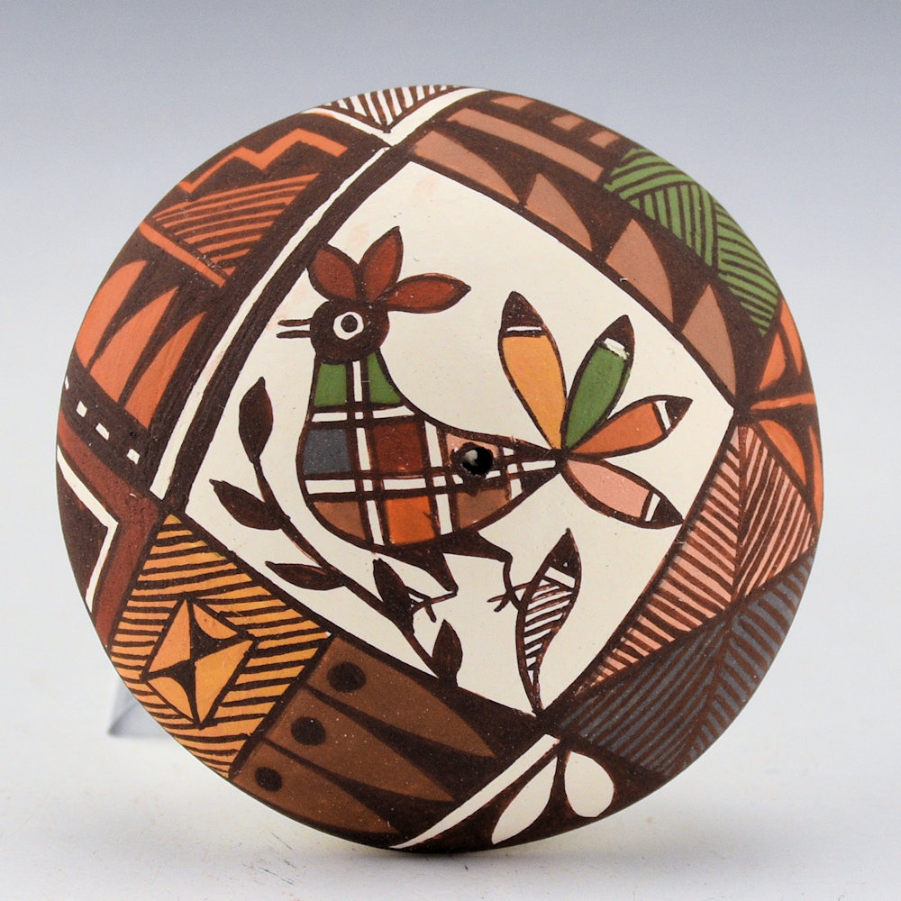 Lewis-Garcia, Diane - Polychrome Seedpot with Acoma Quail and Flowers