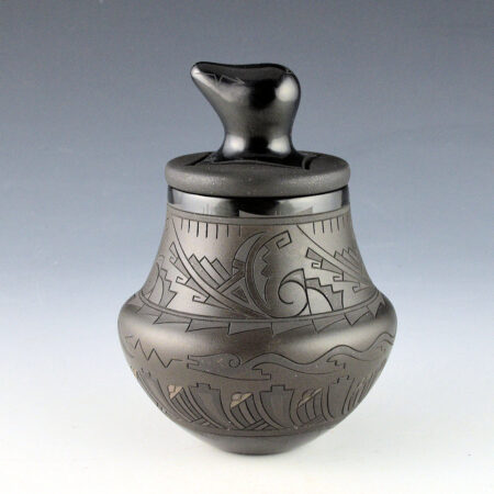 Curran, Dolores - "Poly-Tonal" Water Jar with Rain Clouds, Avanyu and Bear Lid