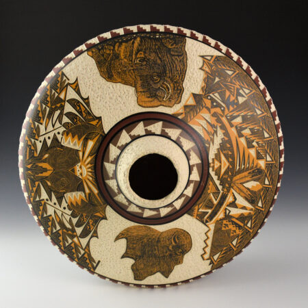 Alternative view of Warren, Frank - 11" Wide Jar with Buffalo and Eagle Feather Designs (1994)