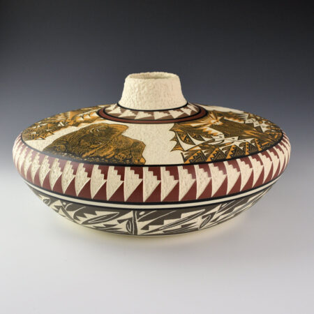 Warren, Frank - 11" Wide Jar with Buffalo and Eagle Feather Designs (1994)
